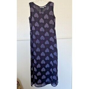 M.P.H. Vintage 90s Sleeveless Long Dress Sz M Lined Side Leg Slits Floral Hearts